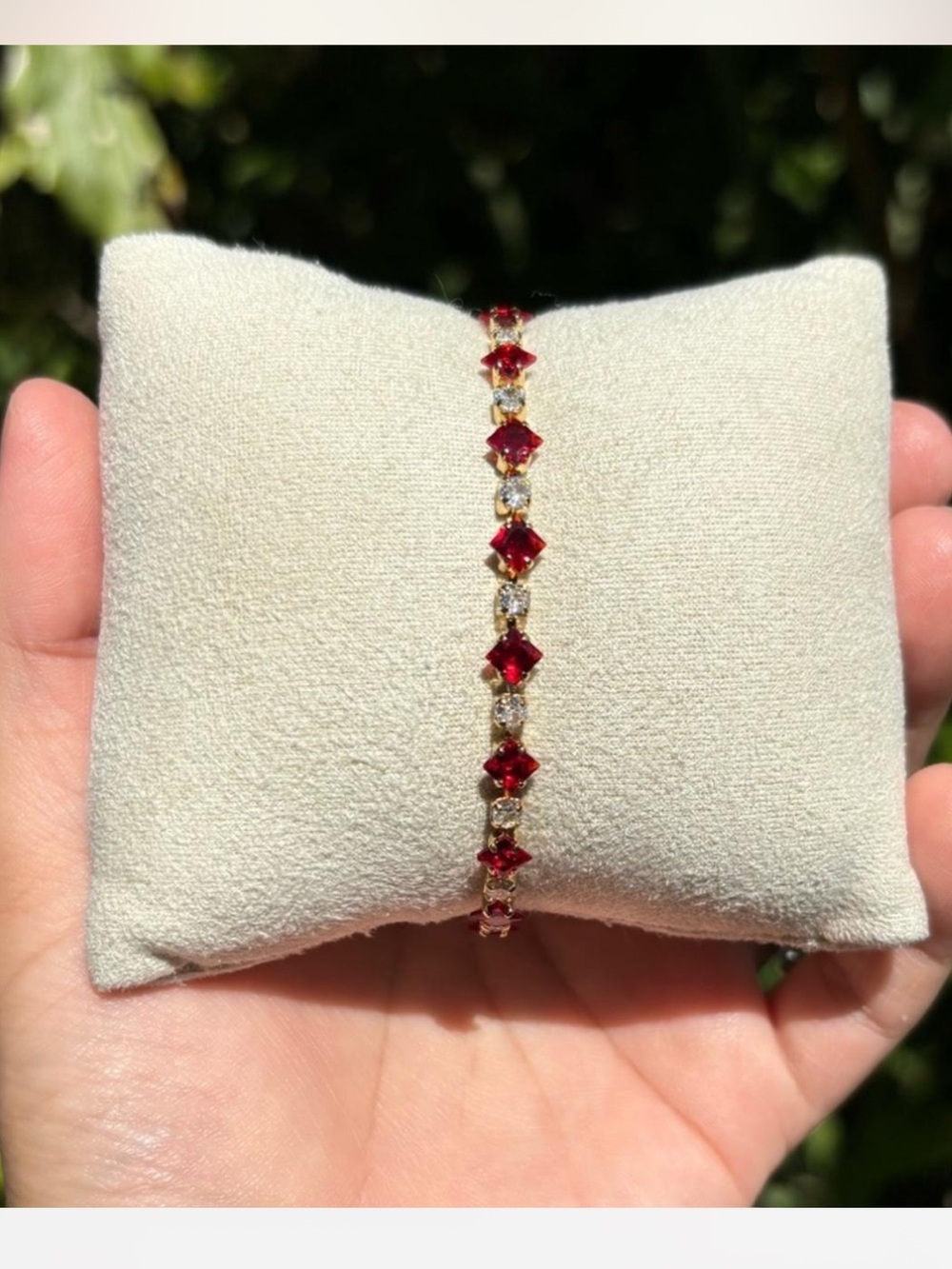 18K Gold Plated Stainless Steel Ruby Red Diamond Tennis Bracelet